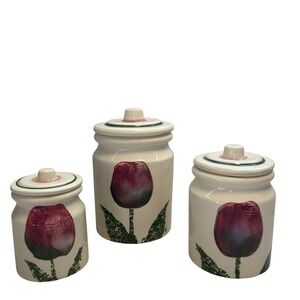 Hartstone USA VINTAGE Pottery Tulip Canister Set 3 Piece Vintage Stoneware  EUC